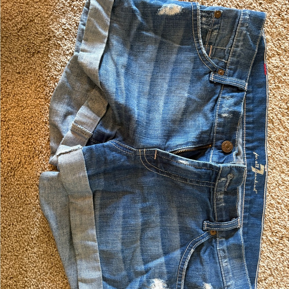 7 For All Mankind Blue Distressed Boyfriend Jeans